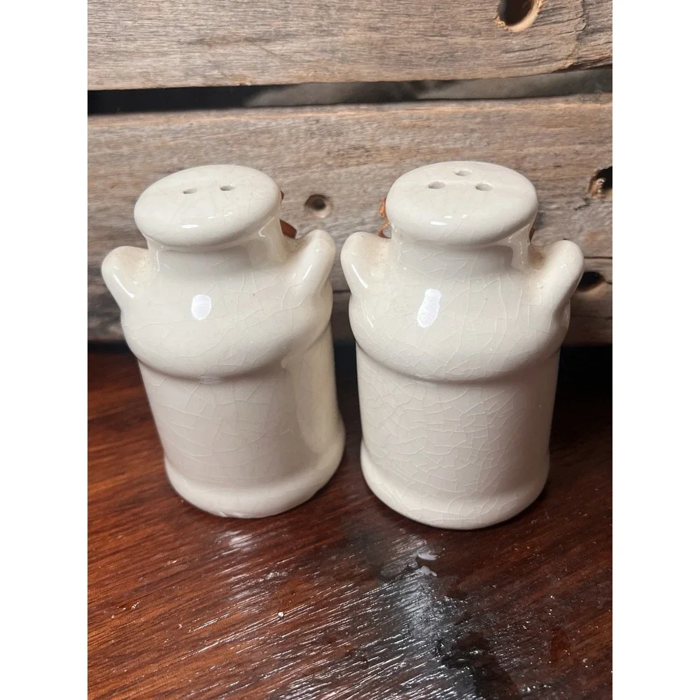 Ceramic Milk Cans Salt and Pepper Shakers Country Style Silk Ribbon Rose Vintage